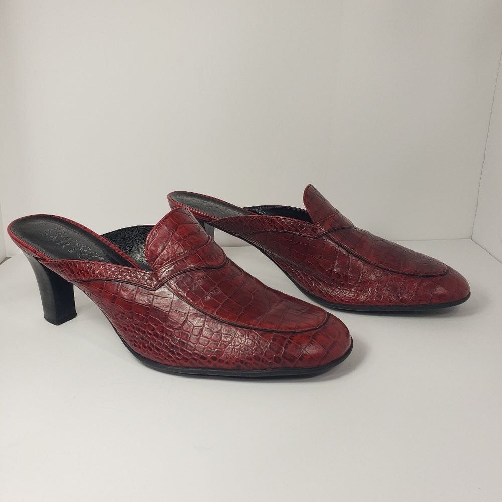Franco Sarto Red Croc Embossed Mules Narrow